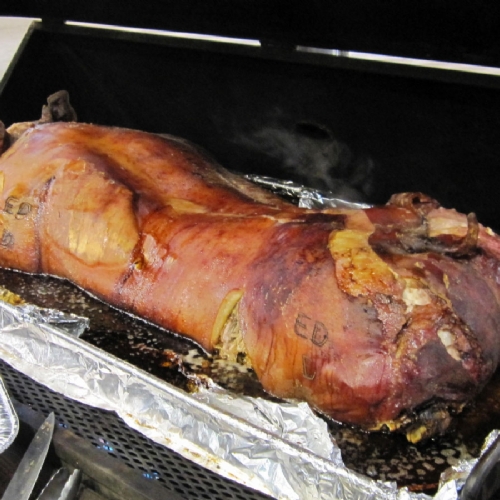 The hog is roastin'.